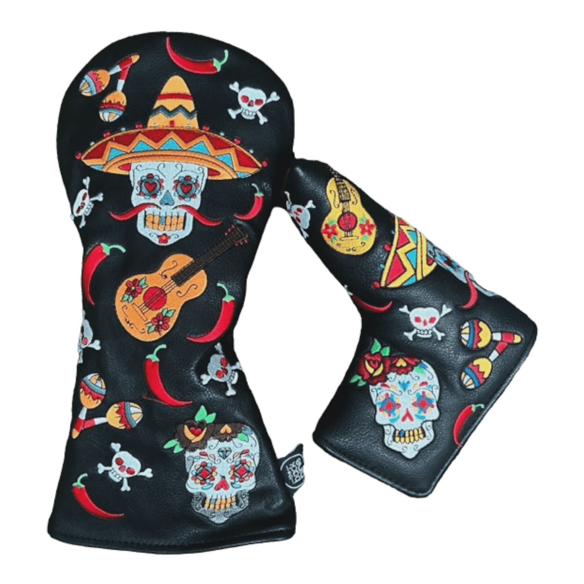 The Back Nine Sugar Skull Driver Head Cover – Black Leather Golf Headcover For TaylorMade, PING, Callaway & Titleist